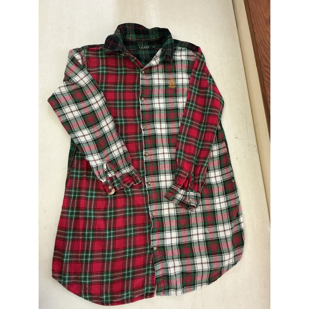 Lauren Ralph Lauren Plaid Patchwork Flannel Shirt Multi Color Block Crest Logo M